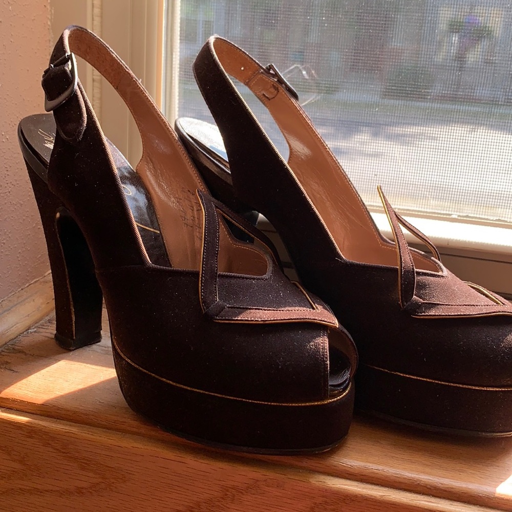 Vintage 1940s Suede Peeptoe Slingbacks Size 3